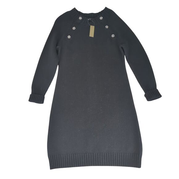 J.Crew Jewel Shoulder Sweater Dress Black Rhinestone AF427 Knit Women Small Wool - Picture 1 of 9